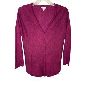 Eileen Fisher Purple Linen Cotton Button down V-Neck Cardigan Oversized